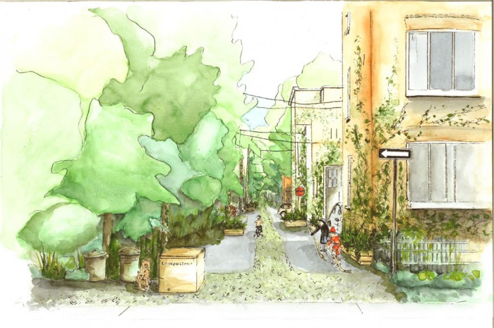 Illustration d'une ruelle verte