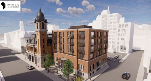 Image du projet, voisin du théâtre jeunesse Les Gros Becs situé dans la caserne Dalhousie, et conçu pour ne pas le dissimule.