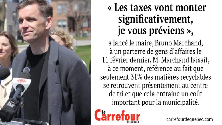 Le maire de Québec a avisé les gens d’affaires de la capitale qu’il faut mieux gérer l’eau et mieux recycler, sans quoi les taxes municipales vont augmenter de façon substantielle l’an prochain.