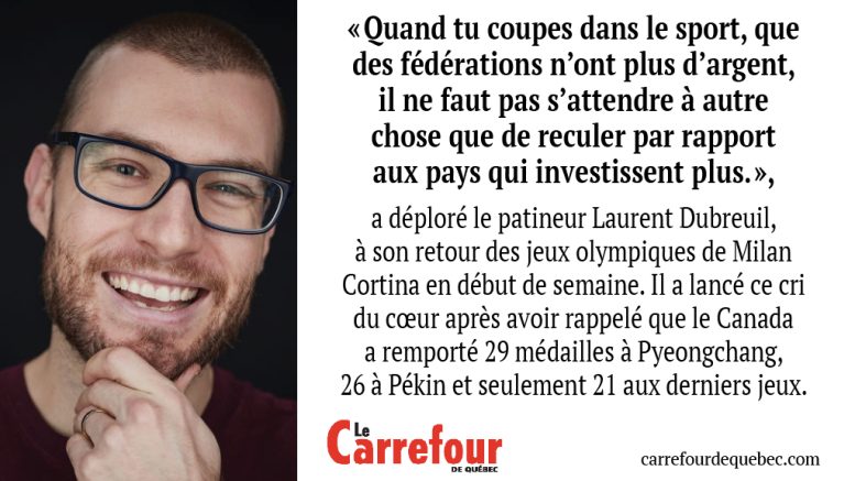Le patineur Laurent Dubreuil a lancé un cri du cœur à son retour des Jeux Olympiques de Milan Cortina. I