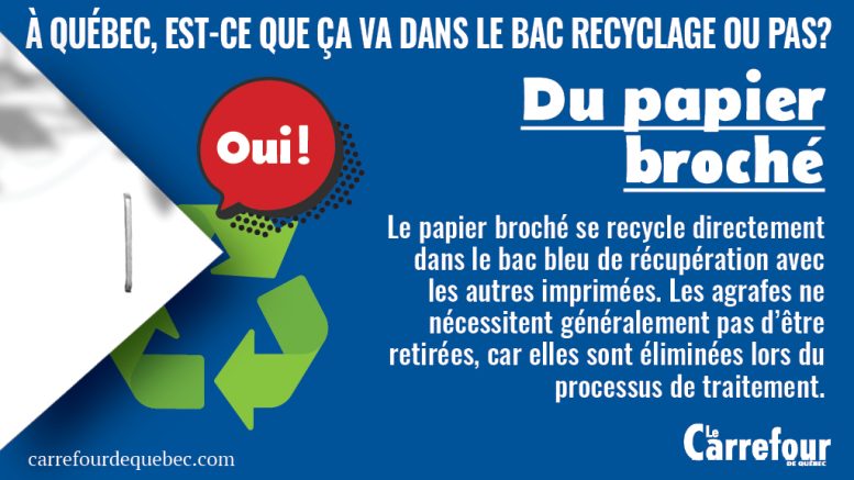 Le papier broché se recycle dans le bac bleu à Québec