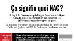 NAC est l’acronyme qui désigne Natation Artistique Canada.