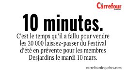 Le FEQ est toujours victime de son succès car, encore une fois, les quelque 20 000 laissez-passer disponibles en prévente pour les membres Desjardins se sont écoulés en un clin d’œil mardi.