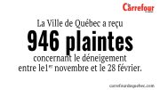 La Ville de Québec a reçu 946 plaintes concernant le déneigement entre le1er novembre et le 28 février. 