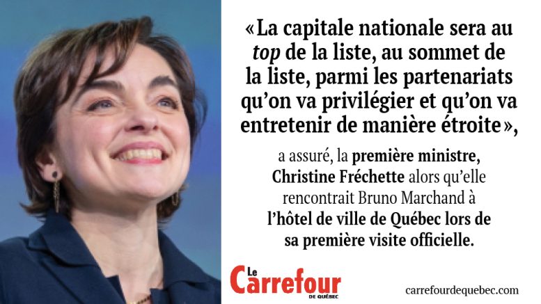 La première ministre Christine Fréchette avait choisi l’hôtel de ville de Québec pour sa première visite officielle