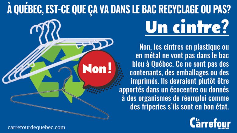 Les cintres en plastique ou en métal ne vont pas dans le bac bleu à Québec