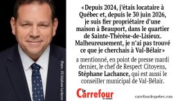 Stéphane Lachance, chef de Respect Citoyens est maintenant propriétaire d’une maison à Beauport.