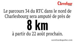 Le parcours 34 du RTC dans le nord de Charlesbourg sera amputé de près de 8 km à partir du 22 août prochain. 