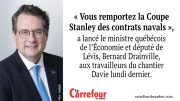 Bernard Drainville a assisté à la renaissance du chantier Davie en compagnie de Mark Carney et de Christine Fréchette.