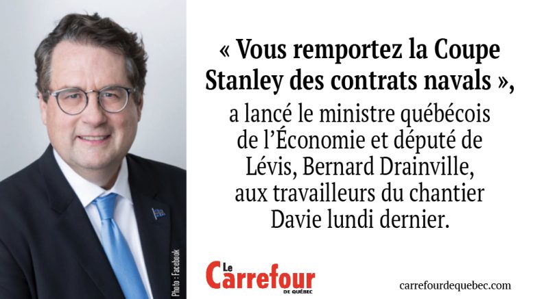 Bernard Drainville a assisté à la renaissance du chantier Davie en compagnie de Mark Carney et de Christine Fréchette.