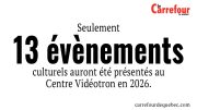 Seulement 13 événements culturels auront été présentés au Centre Vidéotron en 2026.  