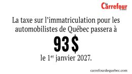 La taxe sur l’immatriculation pour les automobilistes de Québec passera à 93 $ le 1er janvier 2027.
