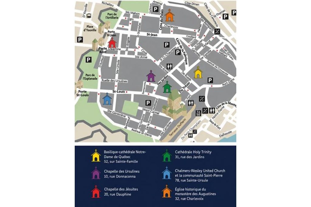 Une carte pour se situer lors de la nuit des clochés le samedi 10 octobre. (Image: Église Catholique de Québec)
